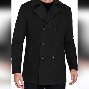 Elegant Black Double-Breasted Pea Coat for Men